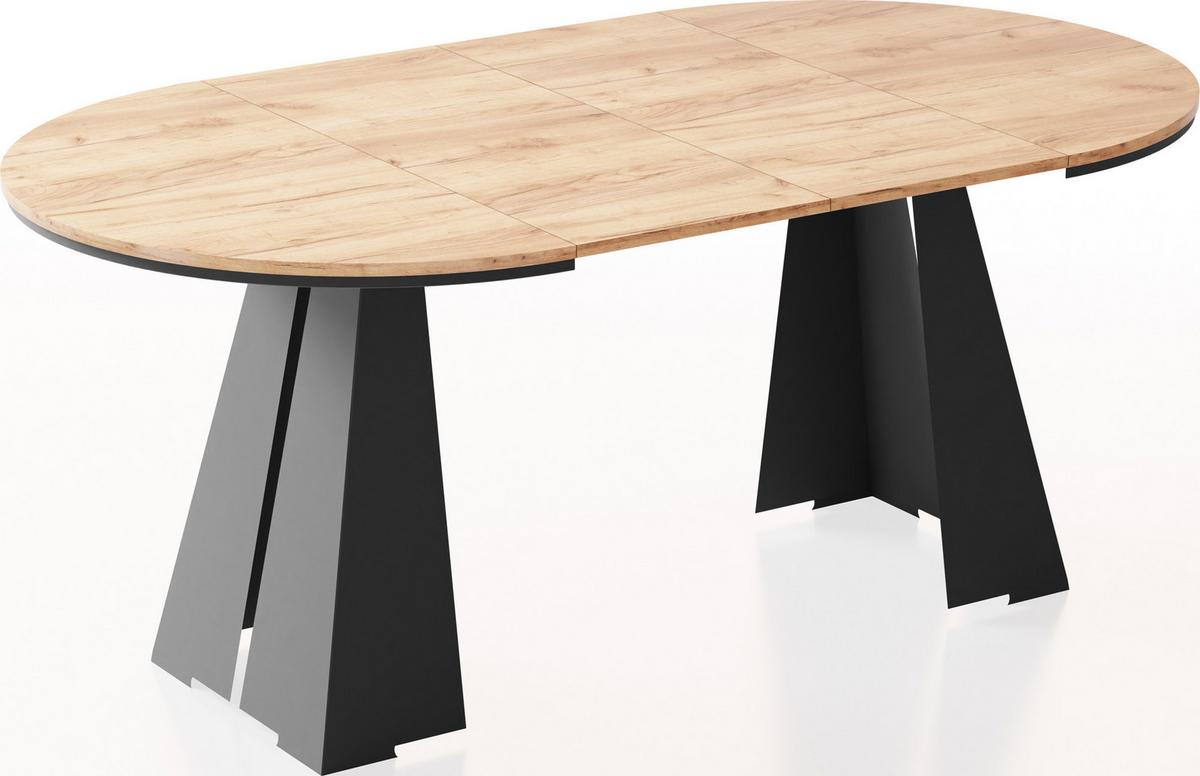 ESSTISCH Kova runder ausziehbarer, Craft Eiche 120-200/120/76 cm - Eiche Wotan/Schwarz, Holzwerkstoff/Metall (120/196/76cm) - WFL GROUP