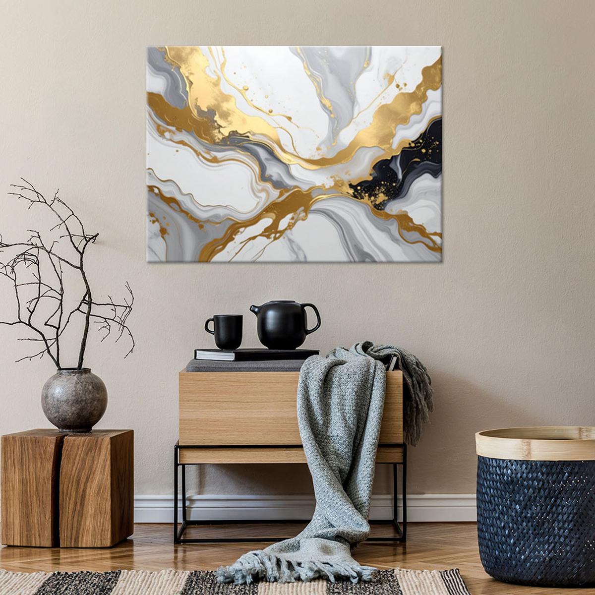 LEINWANDBILDER, Abstrakt Marmor grau gold - Weiß, Textil (30/20cm) - Feeby