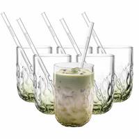 MATCHA LATTE GLÄSER MIT GLASTRINKHALM (2) Gocce grün 390 ml 6er Set - Grün, Glas (0.39L) - Leonardo Living