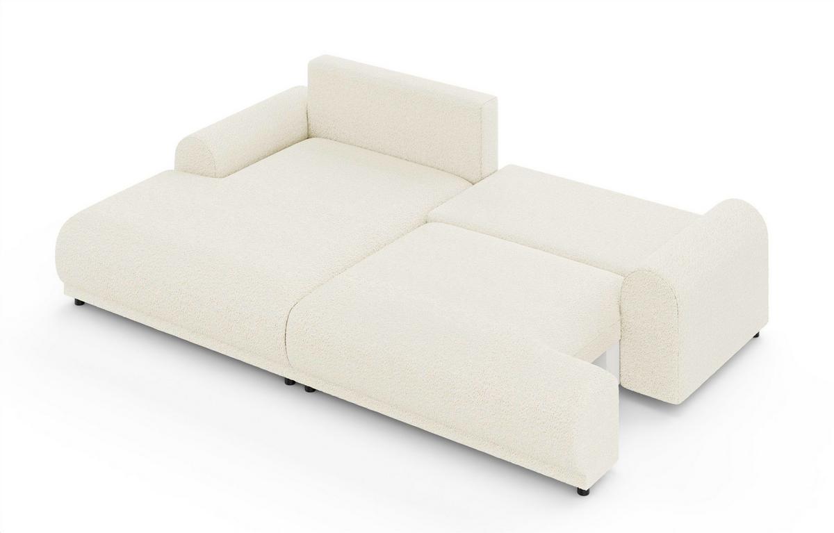 ECKSOFA mit Schlaffunktion, Bettkasten, extrabreite Ottomane links, abgerundete Armlehnen, B240/T145/H81 cm, Bezug Bouclé-Charakter Beige Creme/ 21028 - Beige/Creme, Kunststoff/Textil (240/145cm) - luma-home
