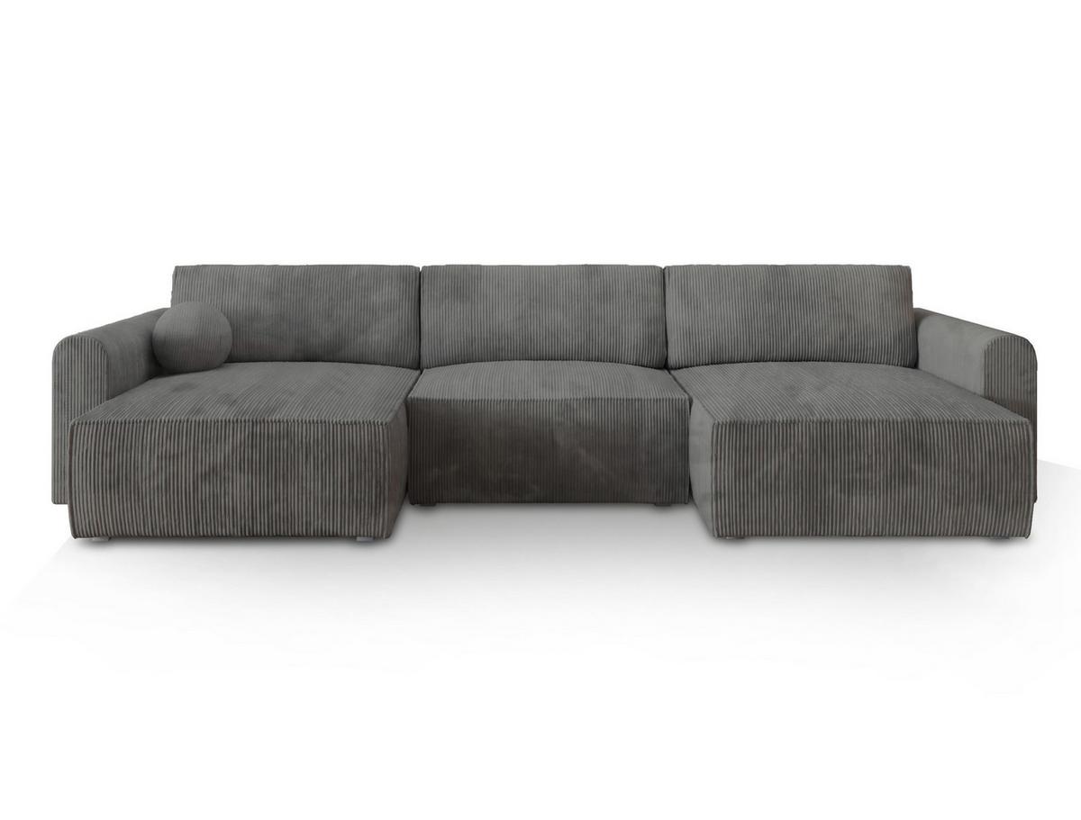 WOHNLANDSCHAFT FENTO P Grau Kordstoff mit Schlaffunktion - Grau, Holz/Kunststoff (347/90/148cm) - MASSENO