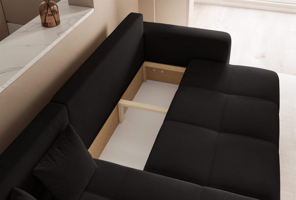 ECKSOFA Leros Mit Schlaffunktion - Schwarz, Holzwerkstoff/Textil (248/145cm) - Fun Möbel