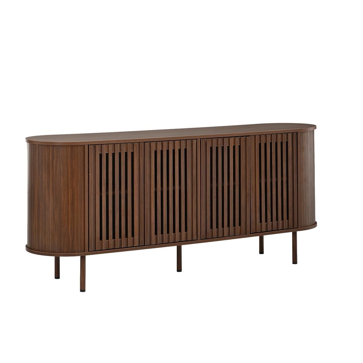 SIDEBOARD Walnuss Holzoptik 160cm mit 4 Lamellentüren & Metallfüßen - Walnussfarben, Holzwerkstoff (160/70/40cm) - Urban Meuble