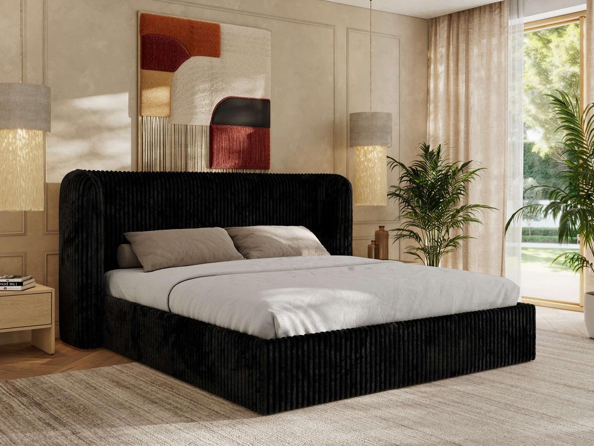 POLSTERBETT EMORA CLASSIC 140/200 - Schwarz Cord - Multipocket-Matratze - Schwarz, Textil (140/200cm) - MKS
