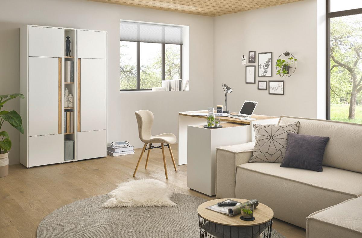 SCHREIBTISCHKOMBINATION 6-teilig weiß matt, Eiche Wotan, Büromöbel Set mit viel Stauraum - Eichefarben/Eiche Wotan, Holzwerkstoff/Kunststoff (140/263/200cm) - Furn.Design