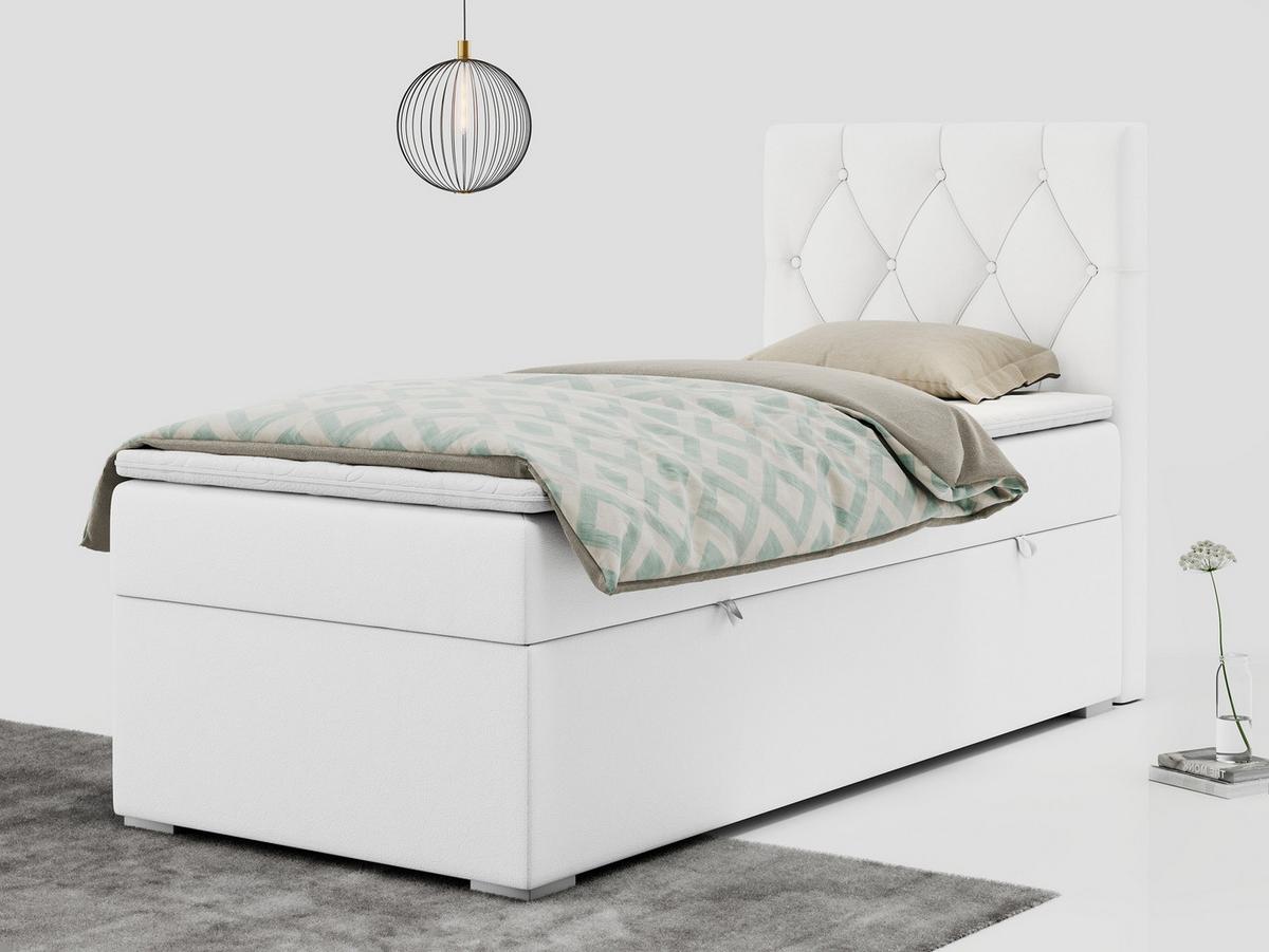 BOXBETT ALDA 90/200 Weiß Kunstleder - H3 - Rechts Seite - Weiß, Holz/Textil (90/200cm) - MKS