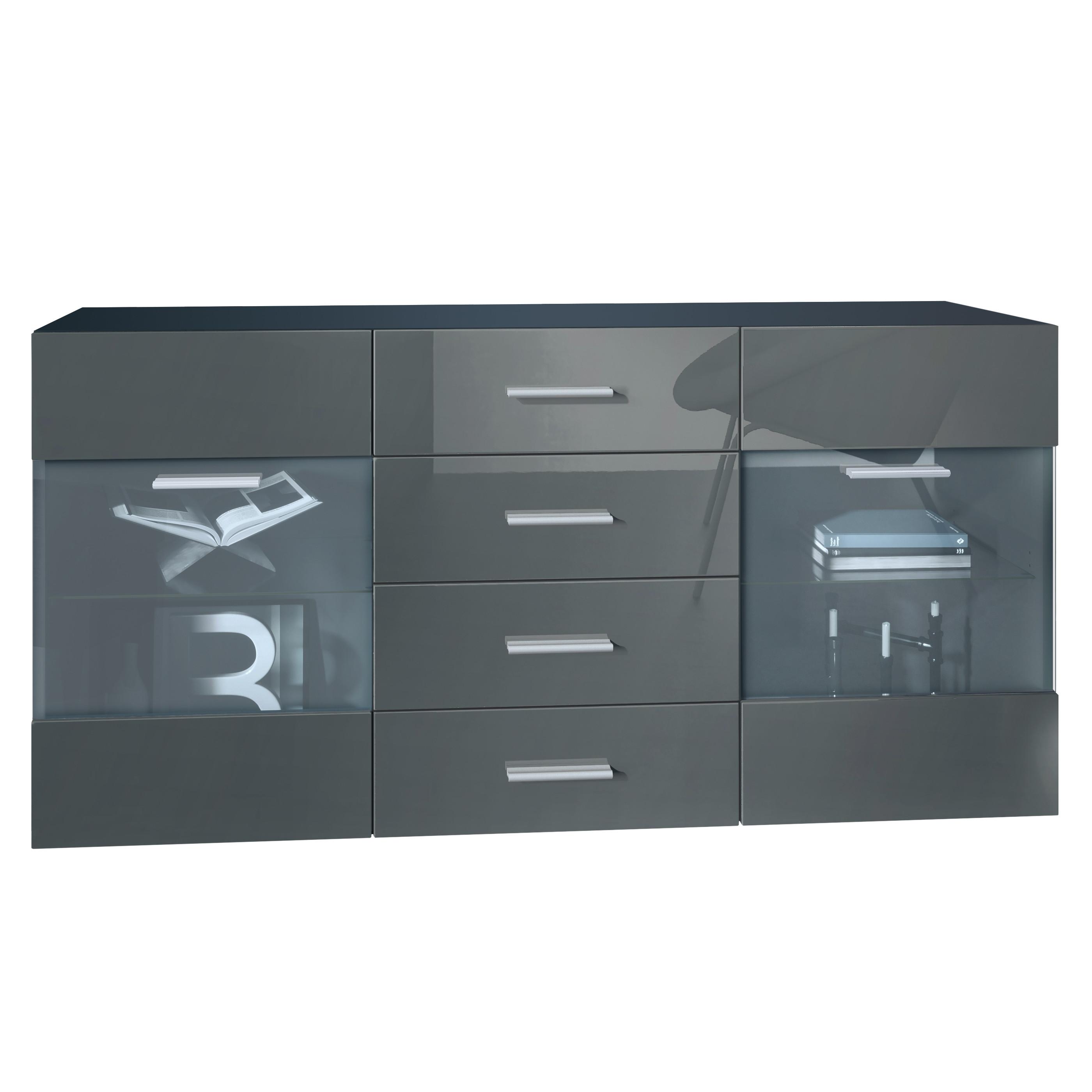SIDEBOARD Carlos Grau Hochglanz - Grau, Holzwerkstoff (139/72/35cm) - Vladon