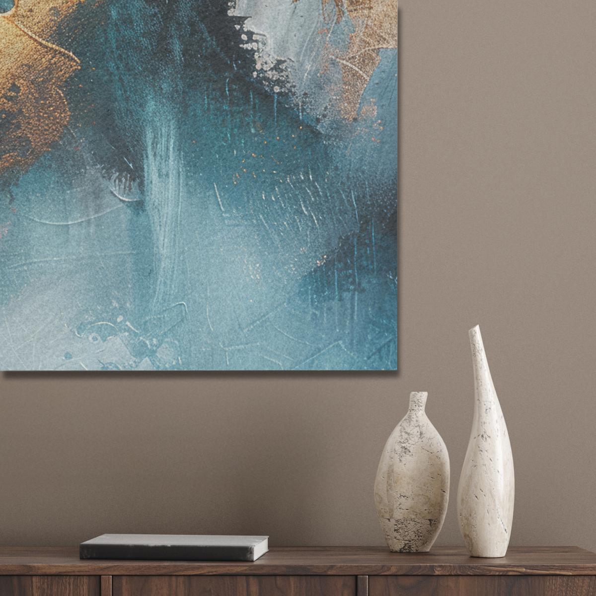 AKUSTIKBILD Abstrakt - Kunst - Gold - Blau Akustikpaneele 90x90 cm - Petrol, Kunststoff (90/90/0.9cm) - MuchoWow
