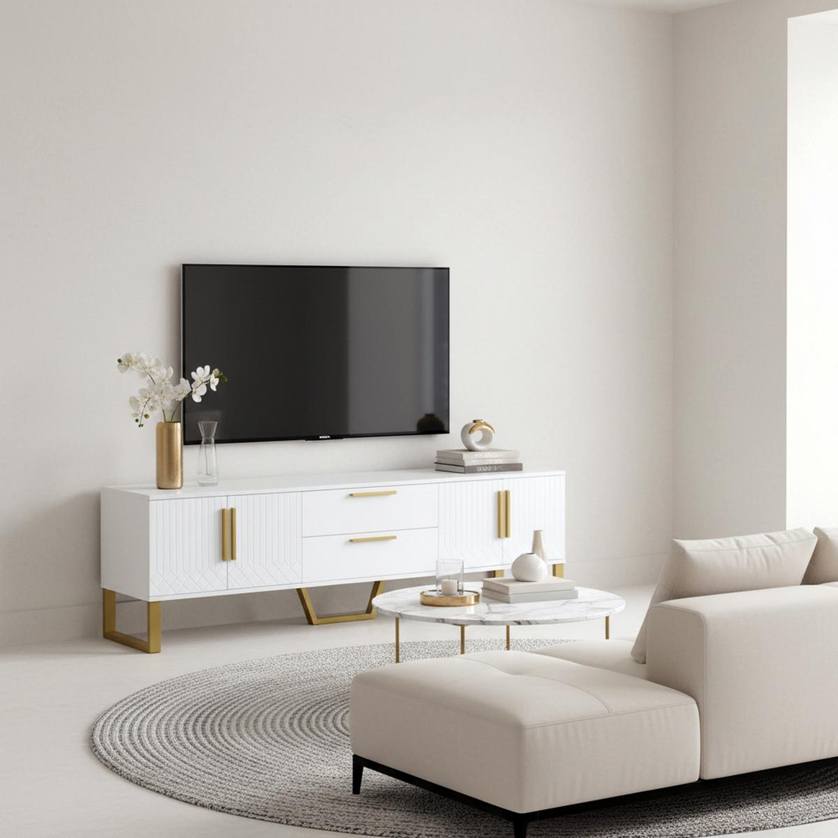 TV-MÖBEL Weiß 170/40/53,5 cm - Schwarz, Holzwerkstoff/Metall (40/54/170cm) - Urban Meuble