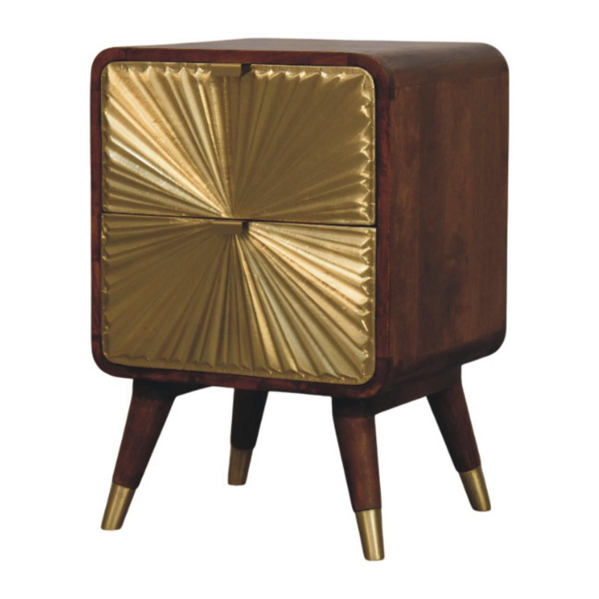 NACHTKASTEN aus Massivholz, Messinggeprägt, 2 Schubladen, Avora - Braun, Holz (40/10/35cm) - Artisan Furniture