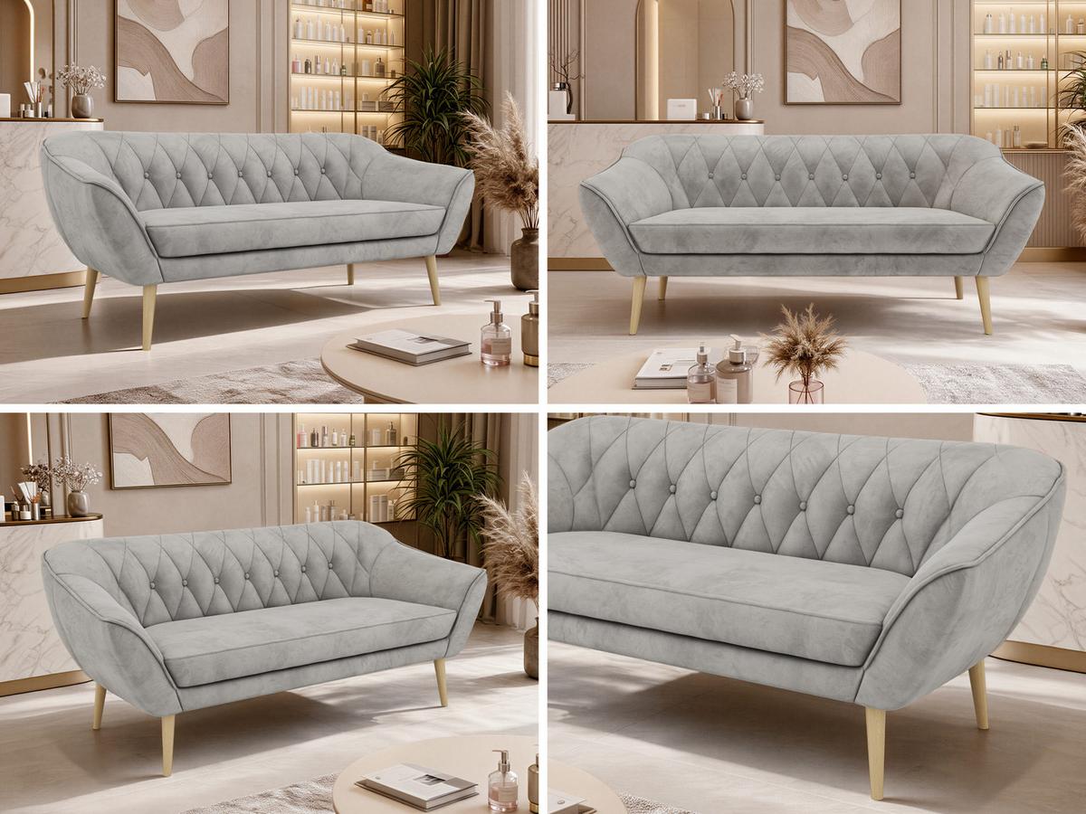 3-SITZER-SOFA PIRS - Hellgrau Velvet - Holzbeine - Buchefarben/Hellgrau, Holzwerkstoff/Textil (180/75/74cm) - MKS