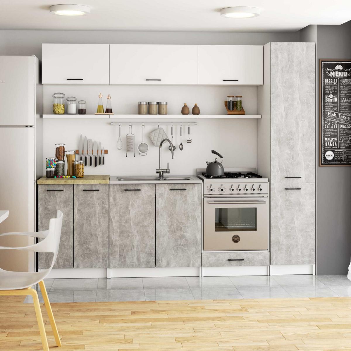 HOCHSCHRANK Weiß, Beton 205/40/57 - Weiß, Holzwerkstoff (40/205/57cm) - RAUMHIRSCH FURNITURE