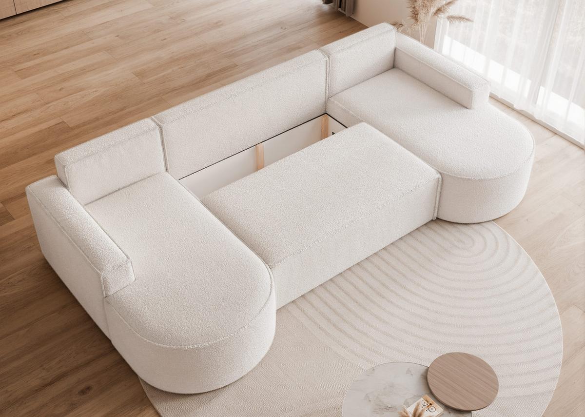 WOHNLANDSCHAFT SOFIA mit Schlaffunktion und Bettkasten Weiß - Creme, Textil (316/88/157cm) - Idohome