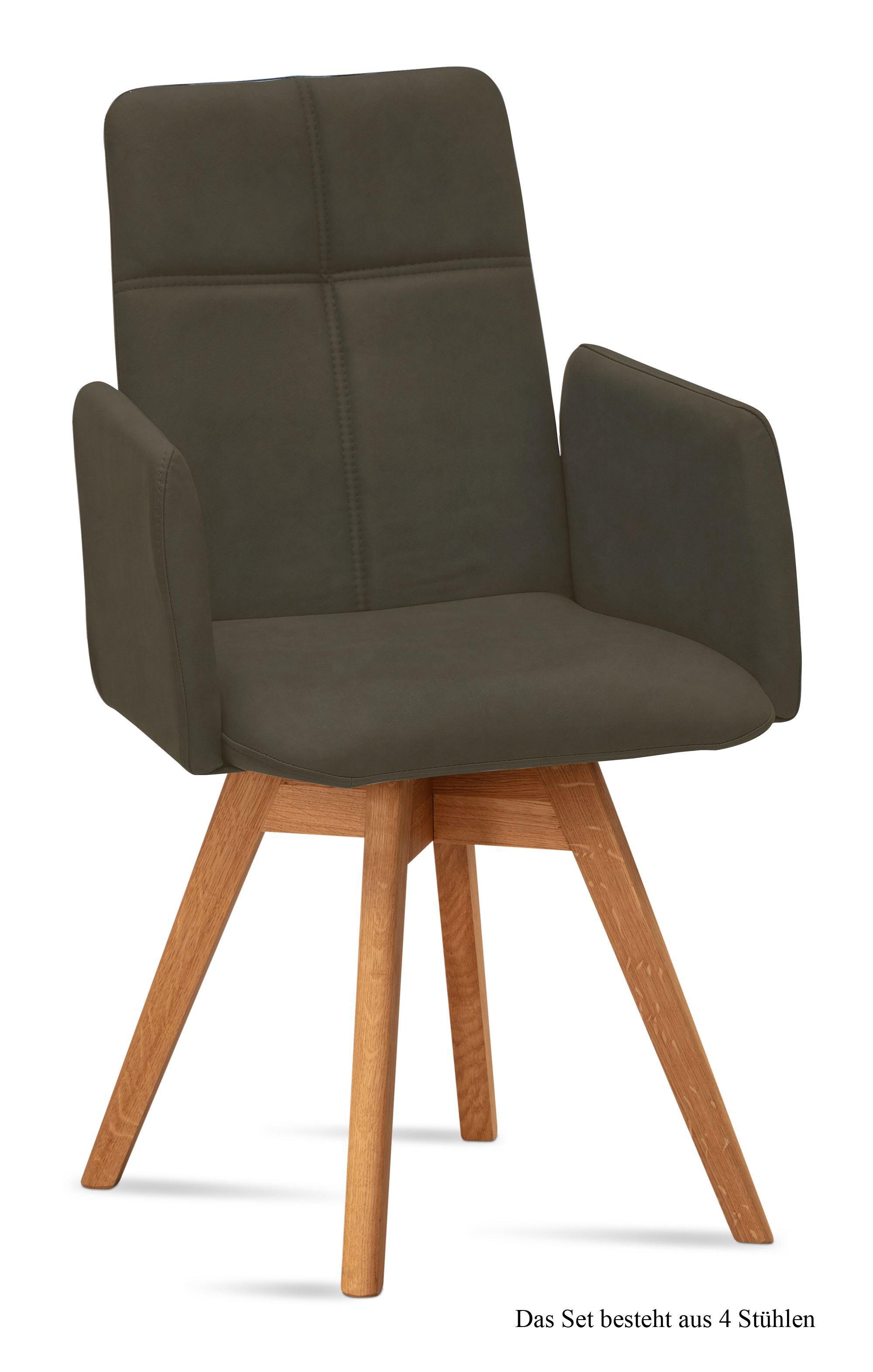 ARMLEHNSTUHL drehbar (4er-Set) Dorey 52x92x60 Eiche geölt/Khaki - Dunkelgrün/Eichefarben, Kunststoff (60/92/52cm) - 58aufmkessel