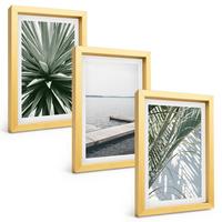 BILDER SET 3er Set - 20x30 cm Goldrahmen - Palmenblätter-Holzbrücke - Goldfarben, Kunststoff (20/30cm) - TULUP