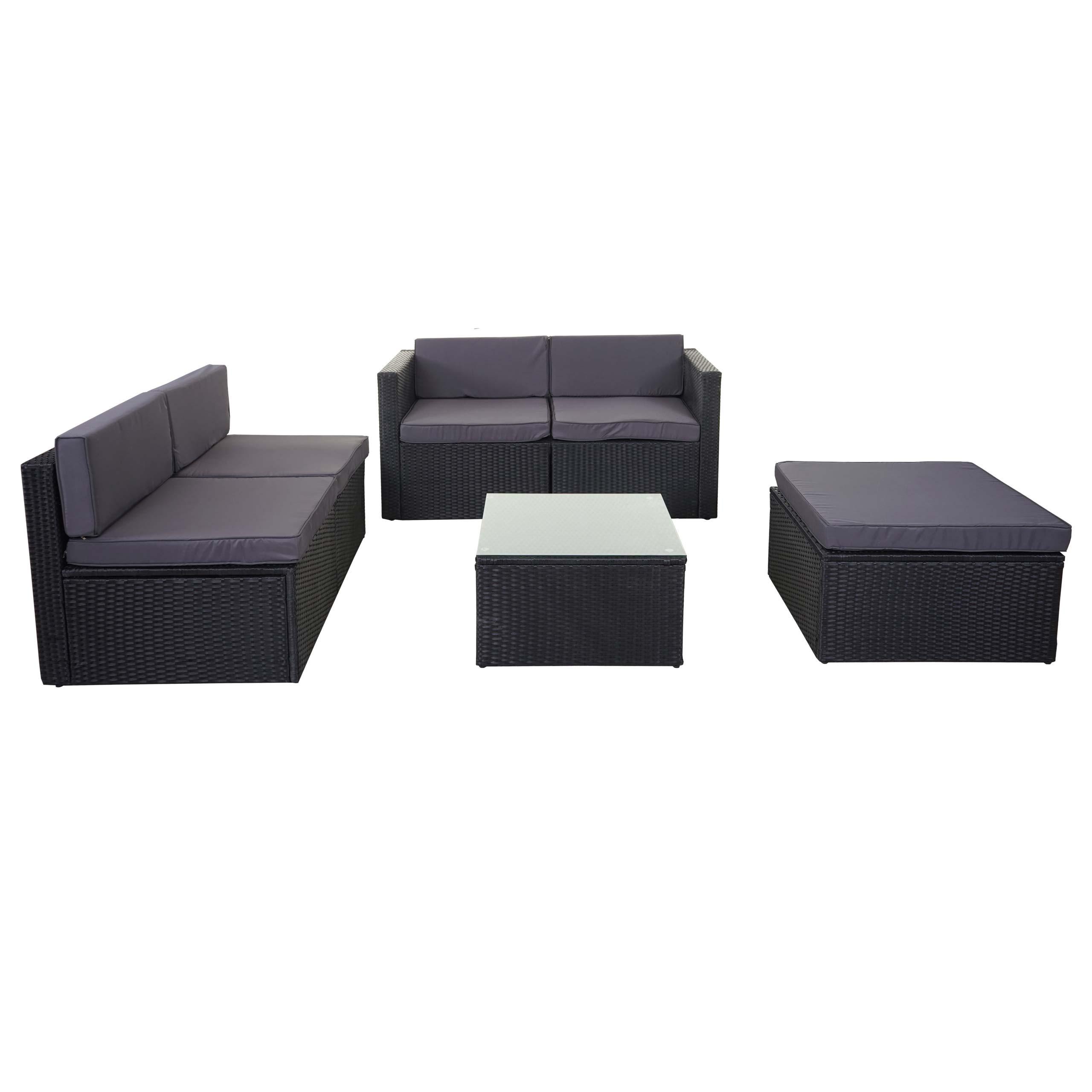 POLY-RATTAN-GARNITUR Anthrazit - Anthrazit, Kunststoff - MCW