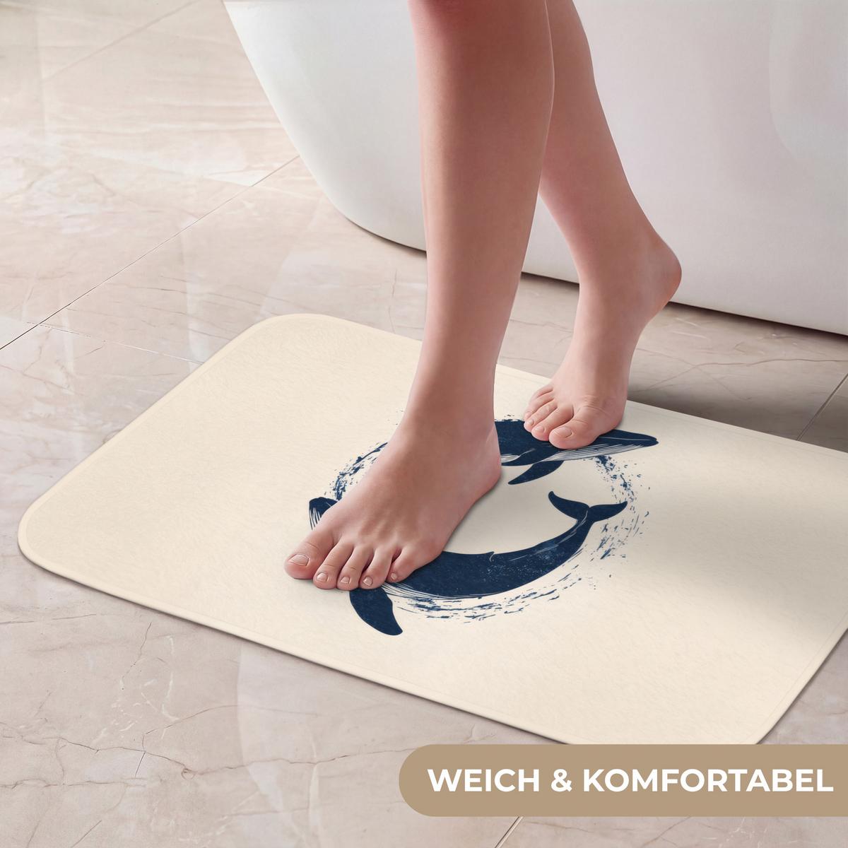 BADEMATTE Wale - Spritzer - Kreis - Dunkelblau 60x40 cm - Dunkelblau, Textil (60/40cm) - OnlyWow