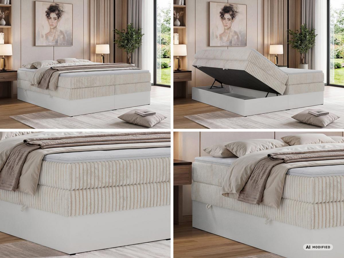 BOXSPRINGBETT TRAVIT ZERO KING 180/200 - Beige Cord - Topper Visco - H3 - Beige/Schwarz, Kunststoff/Textil (180/200cm) - MKS
