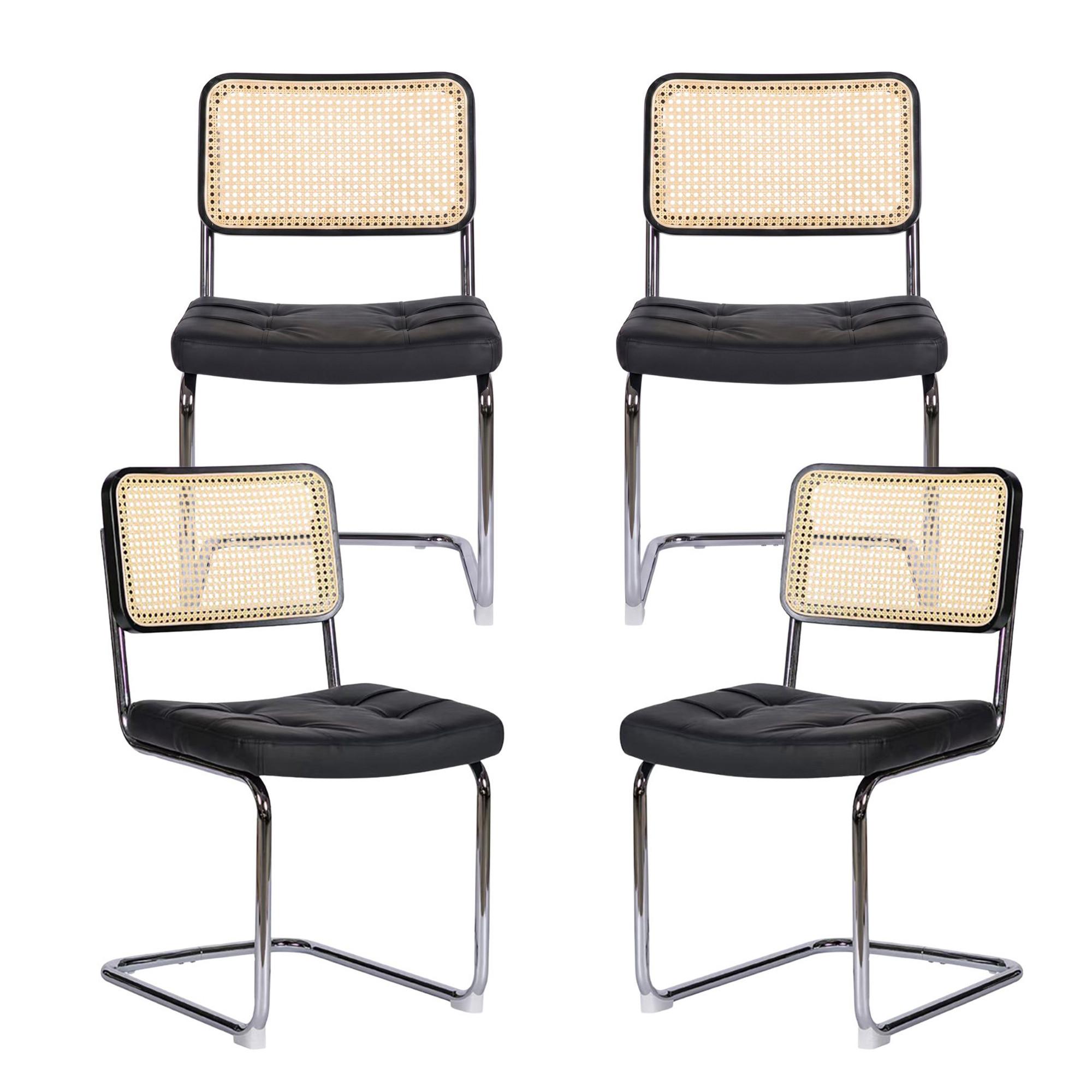 ESSZIMMERSTÜHLE 4er Set Freischwinger Rattan Kunstleder - Schwarz, Leder (53/84.6/46.4cm) - Urban Meuble
