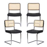 ESSZIMMERSTÜHLE 4er Set Freischwinger Rattan Kunstleder - Schwarz, Leder (53/84.6/46.4cm) - Urban Meuble
