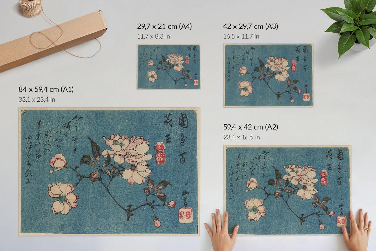 POSTER - 29x21 cm (A4) - Utagawa Hiroshige - Holzschnitt - Blau, Textil (29.7/21/0.1cm) - TULUP