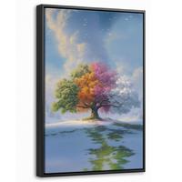 LEINWAND Bilder mit Rahmen - Baum - Jahreszeiten - Winter - Landschaft - 20x30 - Multicolor, Textil (20/30cm) - MuchoWow