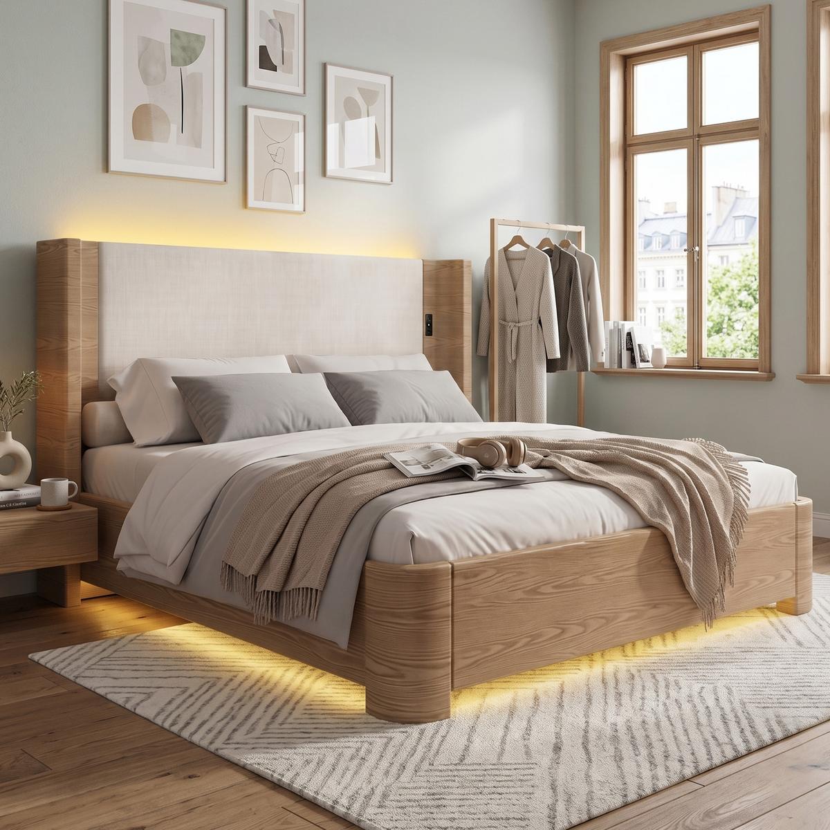 POLSTERBETT Beige Samt King Size 190X200 Stauraumbett mit LED & Gaslift - Beige, Textil (190/200cm) - Urban Meuble