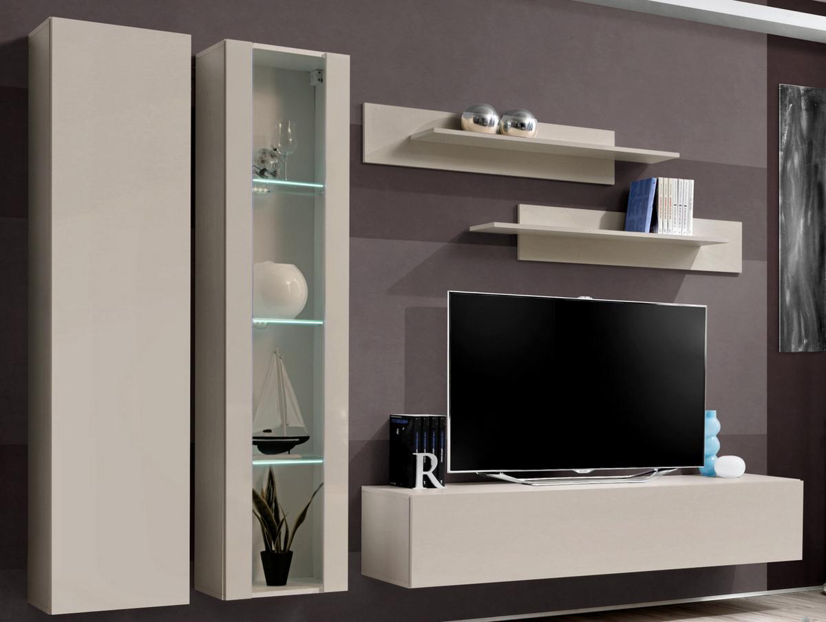 WOHNWAND Kaschmir 260 cm 5-teilig, Schrankwand hängend mit LED-Beleuchtung - Kaschmir, Glas/Holzwerkstoff (260/170/40cm) - Inn.Furn