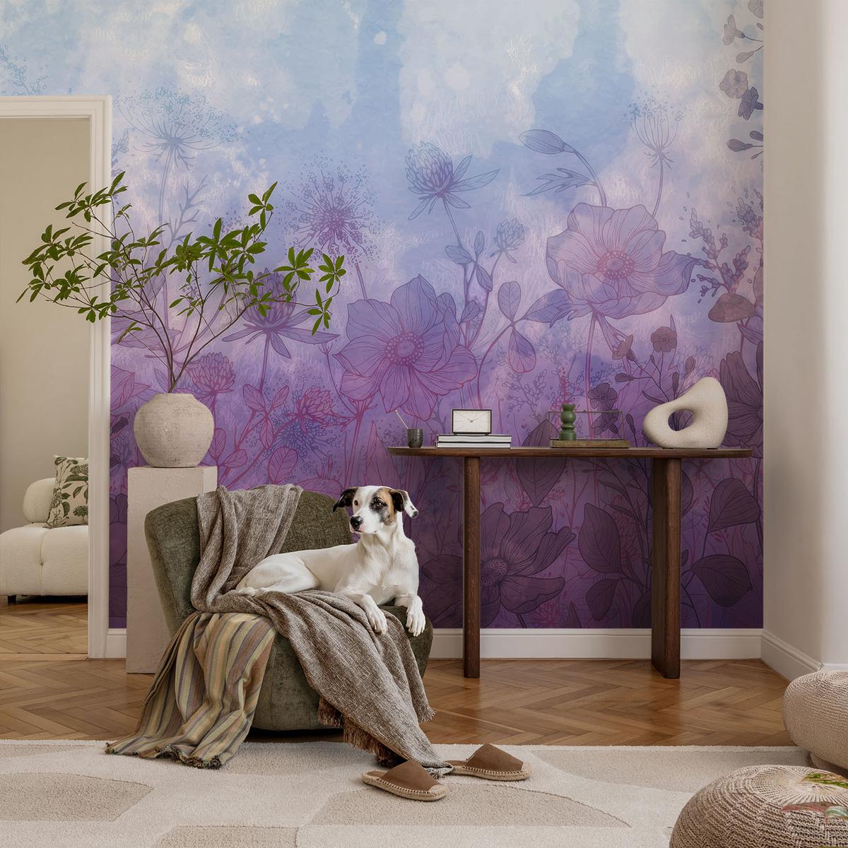 FOTOTAPETE 416x254 cm - Pastellblumen - Blau, Textil (416/254cm) - Wallfluent