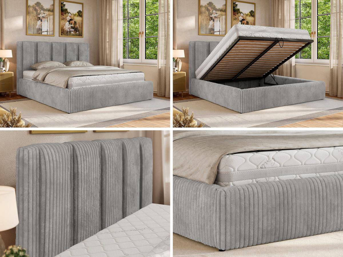 POLSTERBETT SAVINO CLASSIC 140/200 - Hellgrau Cord - Multipocket-Matratze - Hellgrau, Textil (140/200cm) - MKS