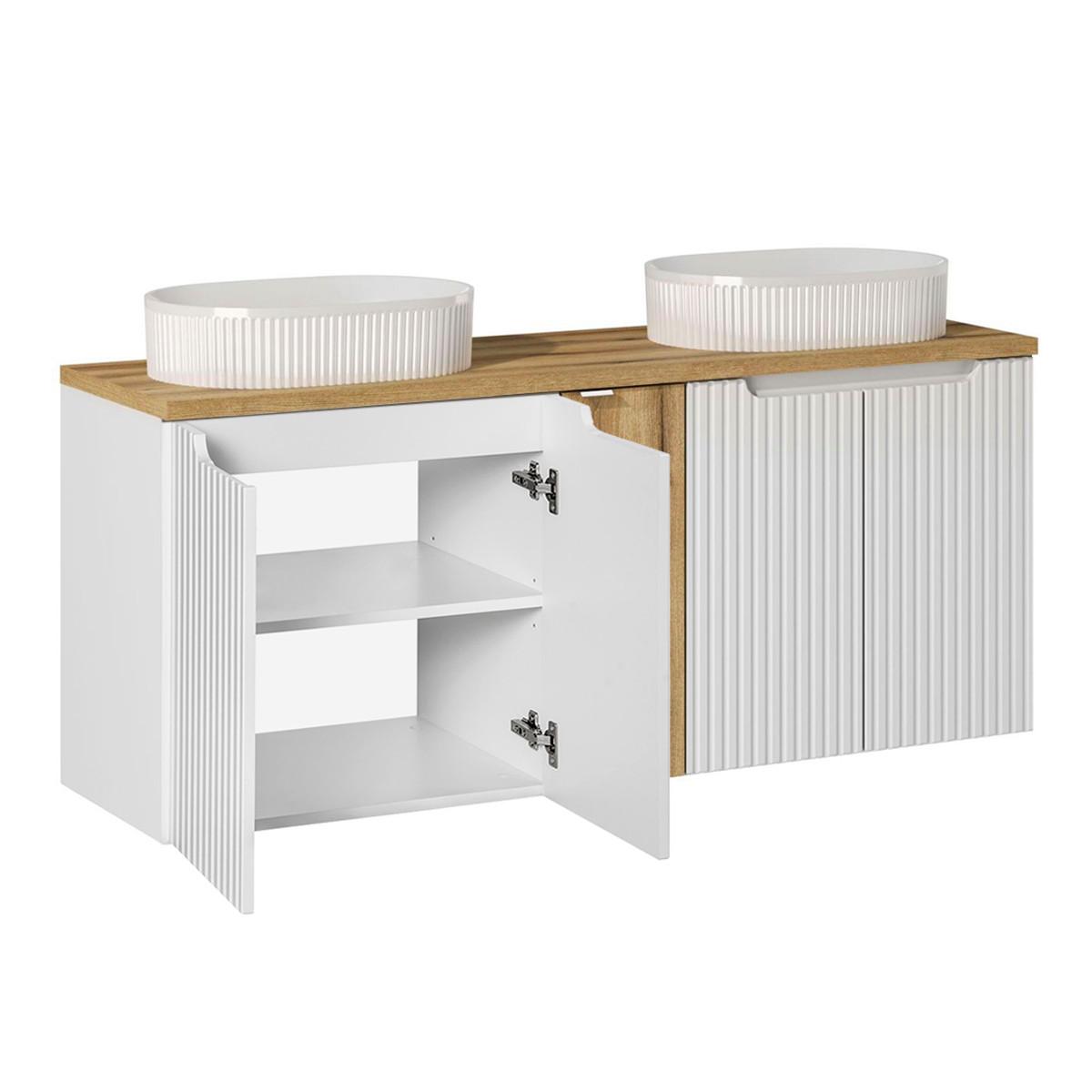 DOPPELWASCHTISCH 140cm Riva Weiß und Holz - Weiß, Holzwerkstoff (140/57/40cm) - Petits-meubles
