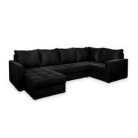WOHNLANDSCHAFT LORIVO R-S Schwarz Plüsch-Stoff mit Schlaffunktion - Schwarz/Grau, Holz/Kunststoff (285/85/150cm) - MASSENO