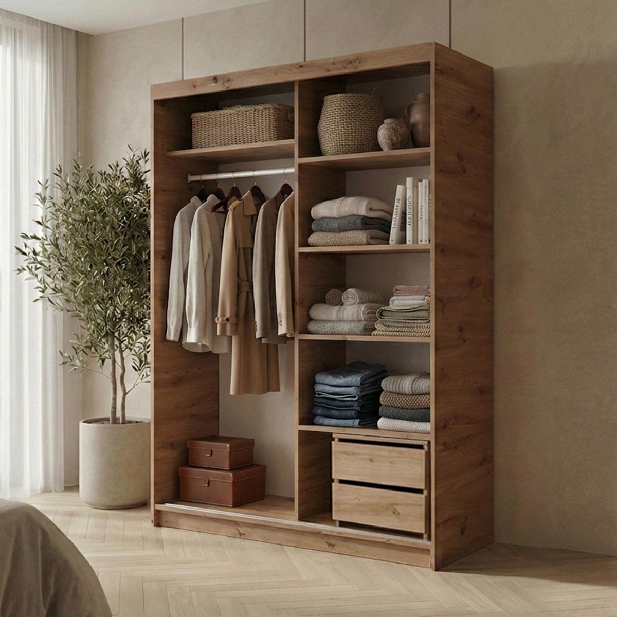 SCHWEBETÜRENSCHRANK Hela mit 2 Türen und Schubkasteneinsatz, 120 cm, eiche Artisan+Schwarz - Schwarz/Eiche Artisan, Holzwerkstoff (120/205/60cm) - Beautysofa