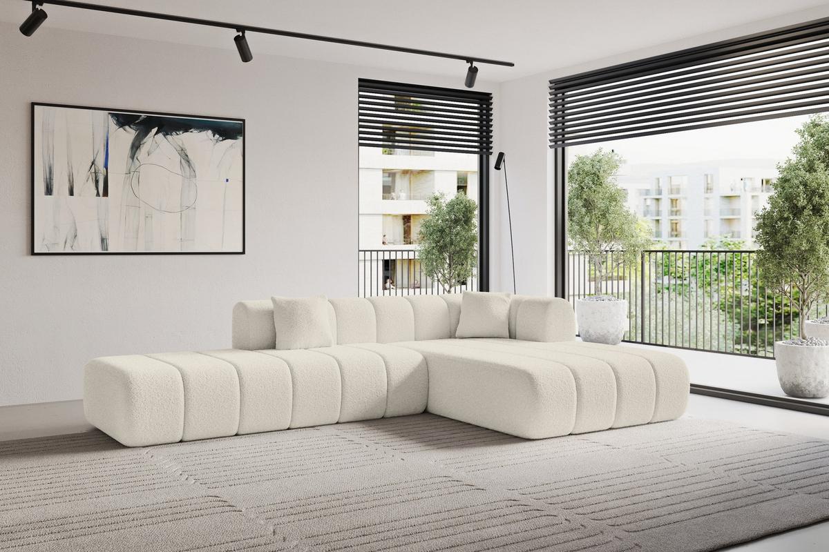 ECKSOFA Ottomane Rechts BILA-L 289x176x71 Beige Bouclé - Sandfarben/Beige, Holzwerkstoff/Kunststoff (289/176cm) - ALTDECOR
