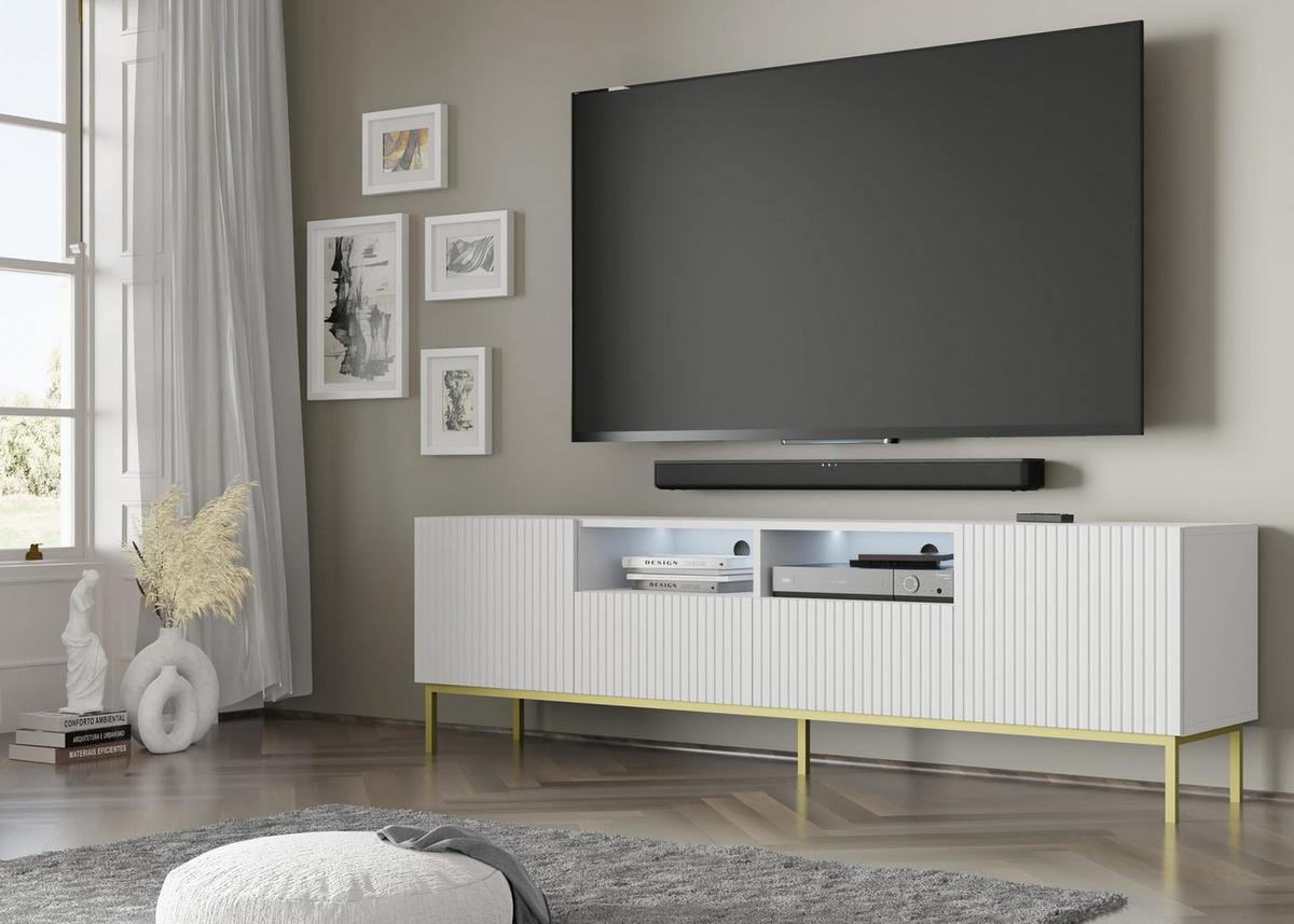 TV LOWBOARD Weiß, Weiß, Gold 200/58/42 - Weiß, Holzwerkstoff (200/58/42cm) - RAUMHIRSCH FURNITURE