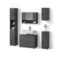 BADMÖBEL-SET Ronco Anthrazit Hochglanz 5 Teile - Schwarz Hochglanz, Holzwerkstoff (41/80/58cm) - Livinity®