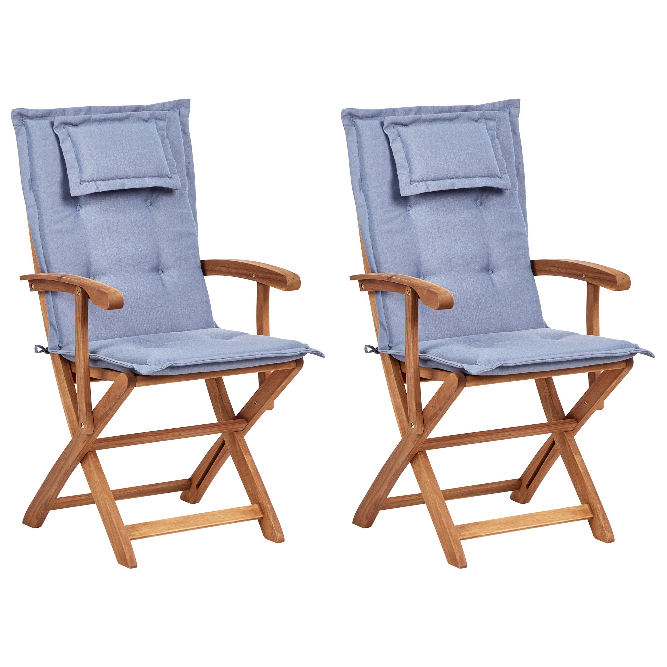 GARTENSTUHL 2er-Set Holz Blau MAUI Maui II - Blau/Schwarz, Holz (46/92/48cm) - Beliani