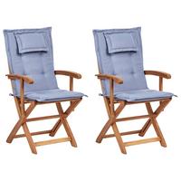 GARTENSTUHL 2er-Set Holz Blau MAUI Maui II - Blau/Schwarz, Holz (46/92/48cm) - Beliani