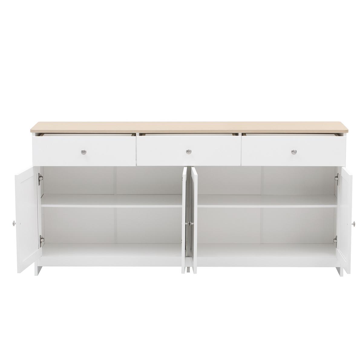 SIDEBOARD weiß & holzoptik 4 türen & 3 schubladen - Weiß, Holzwerkstoff (160/75/37cm) - Urban Meuble