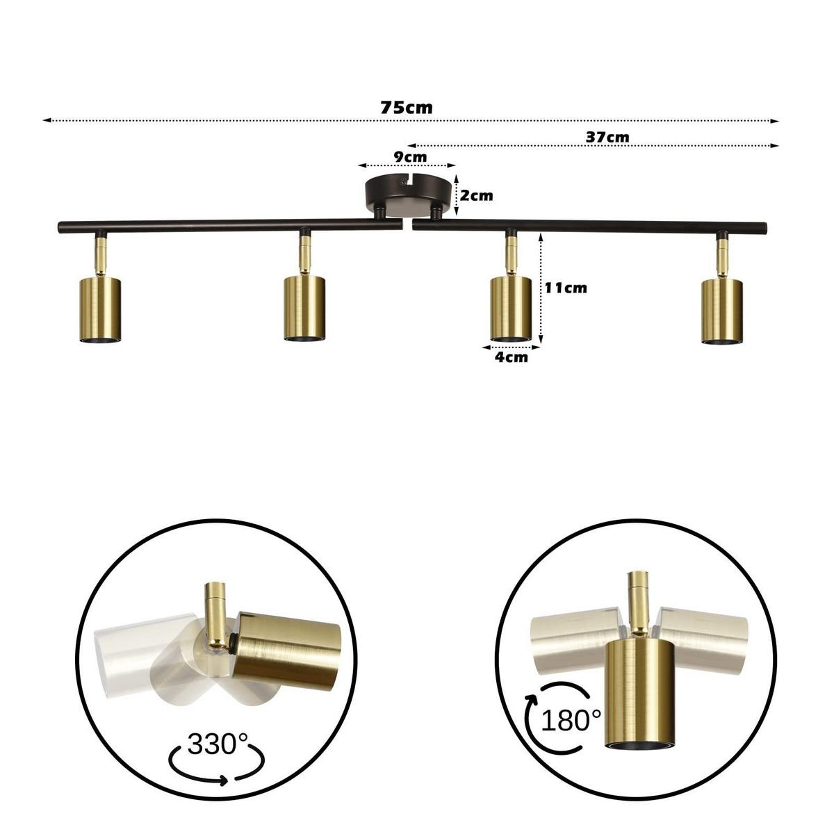 DECKENSTRAHLER Nixie 4-flammig 75/9/13 cm - Goldfarben, Metall (75/9/13cm) - Nettlife