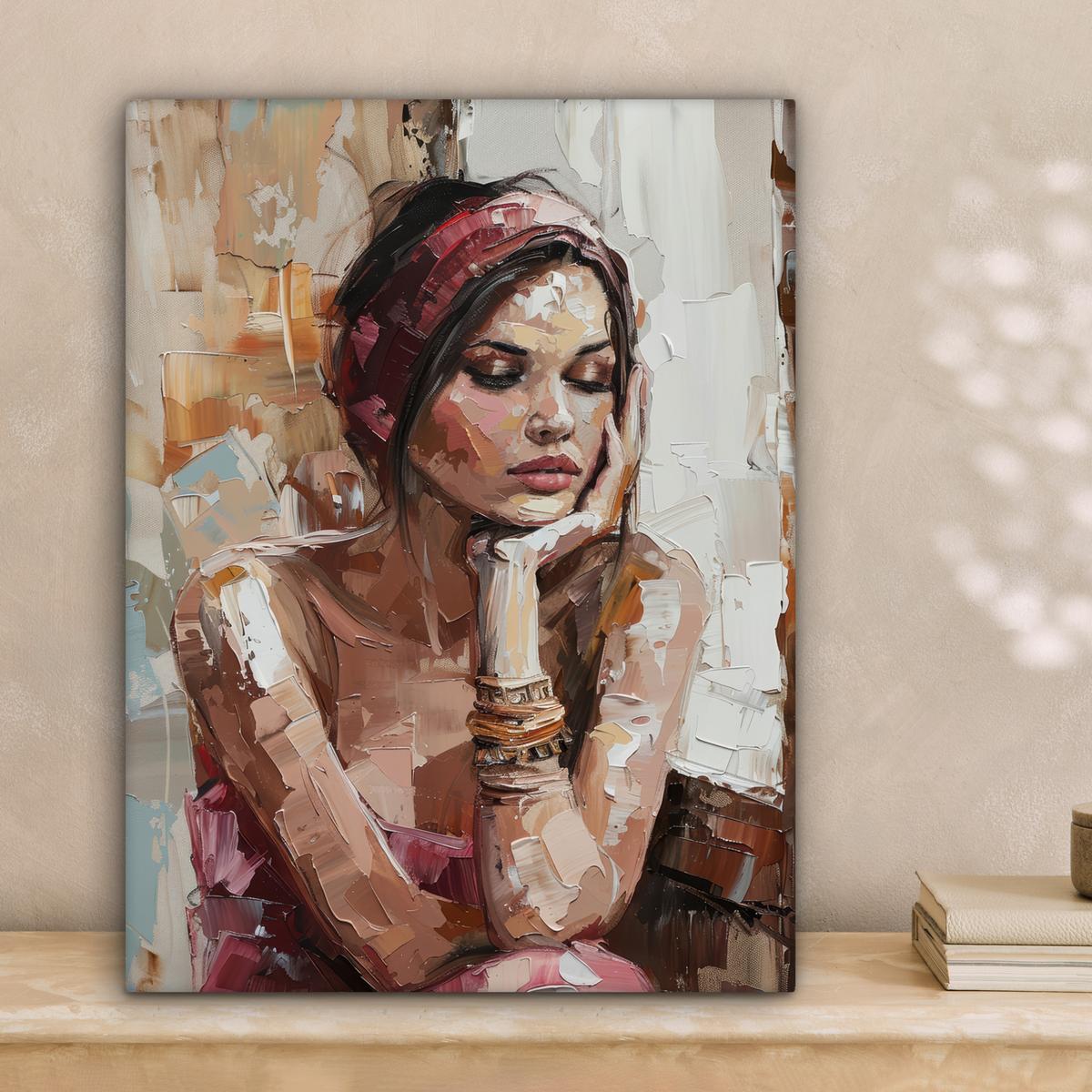 LEINWANDBILD Frau - Lackierung - Porträt - Modern Room Decor 30x40 cm - Altrosa, Textil (30/40cm) - MuchoWow