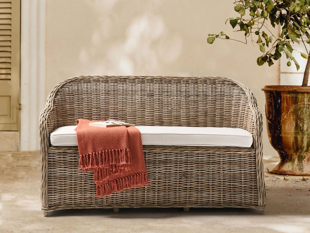 GARTENSOFA 2-Sitzer Naturfarben Susua - Naturfarben/Weiß, Naturmaterialien (150/87/69cm) - Beliani