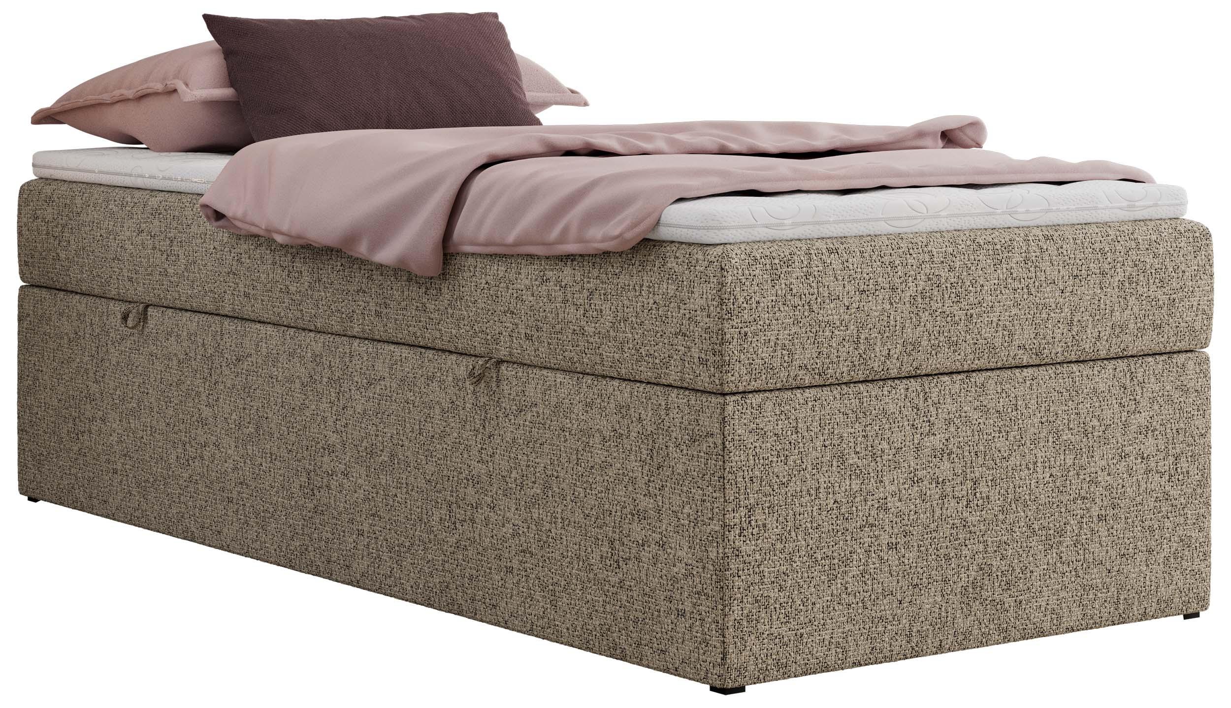 BOXBETT ZERO 90/200 - Dunkelbeige Struktur - H3 - Topper T25 - Cappuccino, Textil (90/200cm) - MKS
