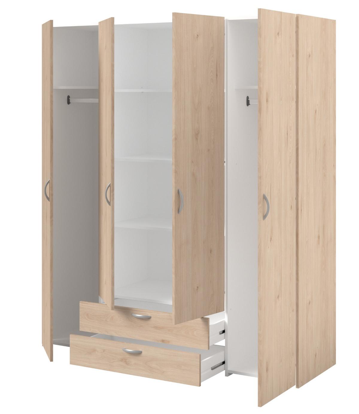 KLEIDERSCHRANK Eiche 160 cm 4-türig, Drehtürenschrank - Eichefarben/Silberfarben, Holzwerkstoff/Kunststoff (160/185/51cm) - Furn.Design