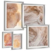 BILDER SET 5er Set - 50x50 cm & 20x30 cm & 40x60 cm Silberner Rahmen - Warme Aquarellfarben auf Leinwand - Silberfarben, Kunststoff (40/60cm) - TULUP