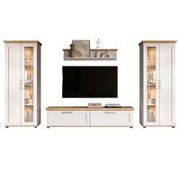 WOHNWAND 4-teilig weiß Lärche, Eiche Artisan 316 cm Landhaus, Schrankwand mit viel Stauraum - Silberfarben/Schwarz, Holzwerkstoff/Kunststoff (316/161/40cm) - Inn.Furn