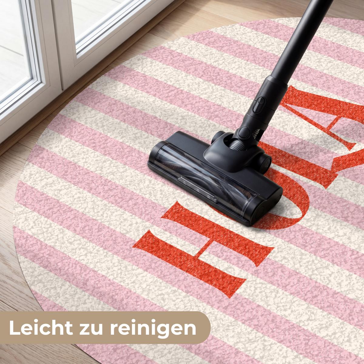 FUSSMATTE Hola - Zitat - Streifen - Pastell - Rosa - Rot - Weiß Schmutzfangmatte 120x120 cm - Rosa, Kunststoff (120/0.4cm) - MuchoWow