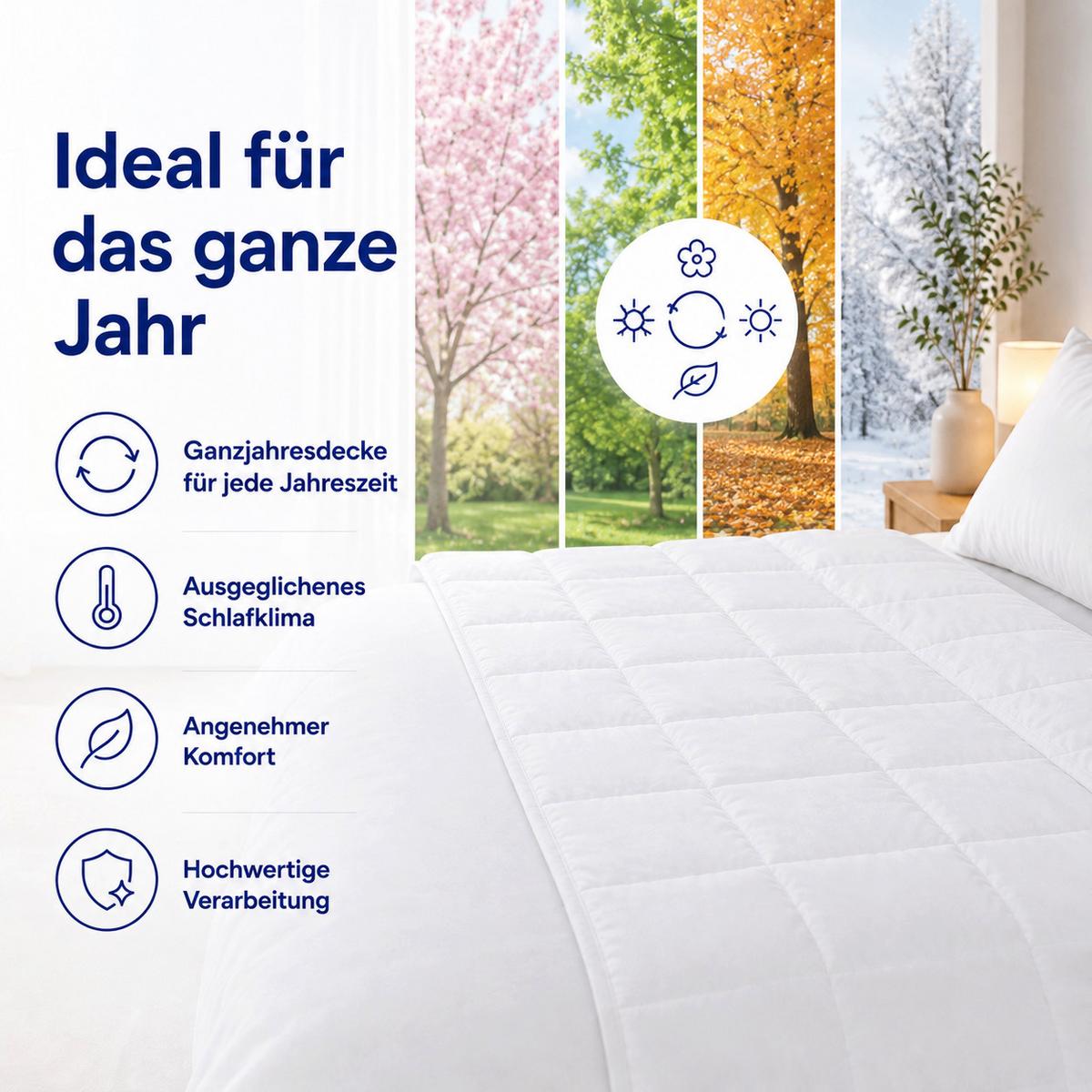 GANZJAHRESBETTDECKE 140x200 cm – atmungsaktive Mikrofaser Bettdecke mit Hohlfaserfüllung – Steppdecke für Sommer und Winter – für Allergiker geeignet - Weiß, Textil (140/200cm) - Mister Sandman