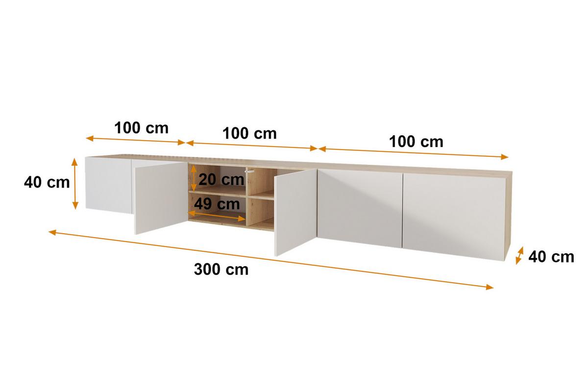 LOWBOARD ELIO-W 3x100x40x40 cm - Artisan / Weiß - Eiche Artisan, Holzwerkstoff (300/40/40cm) - ALTDECOR
