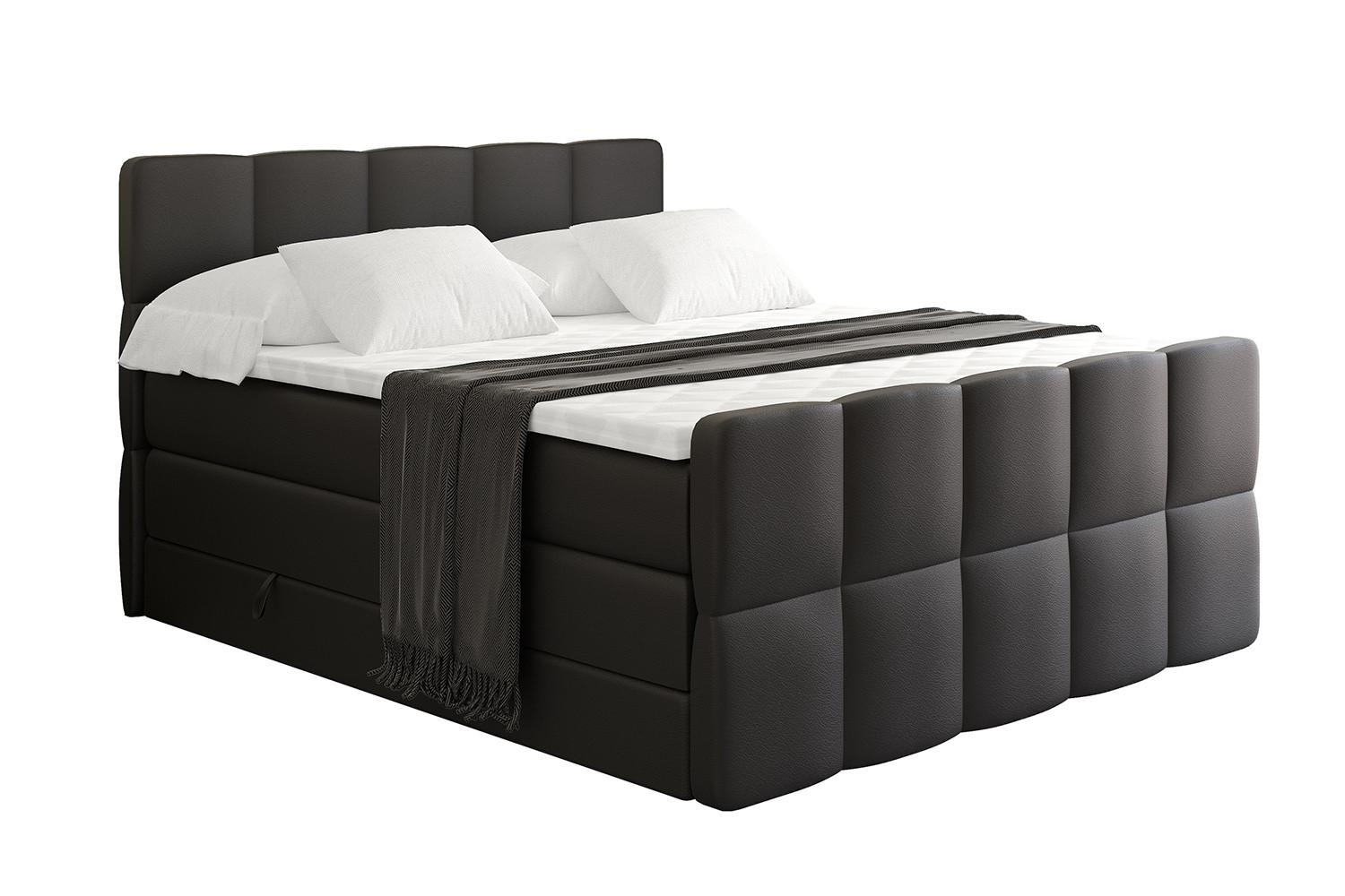 BOXSPRINGBETT mit Matratze und Lattenrost - LIRO-Z KING-120x200 - Schwarz Kunstleder - Schwarz, Holzwerkstoff (120/200cm) - ALTDECOR